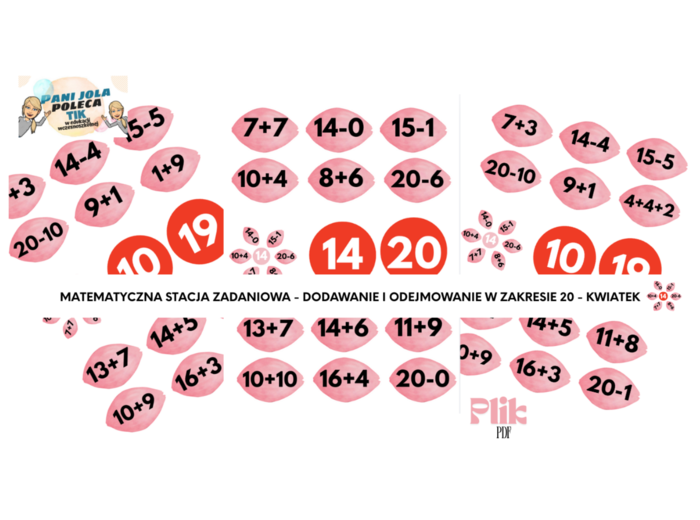 "Matematyczny kwiatek" stacja zadaniowa - dodawanie i odejmowanie w granicach 20.