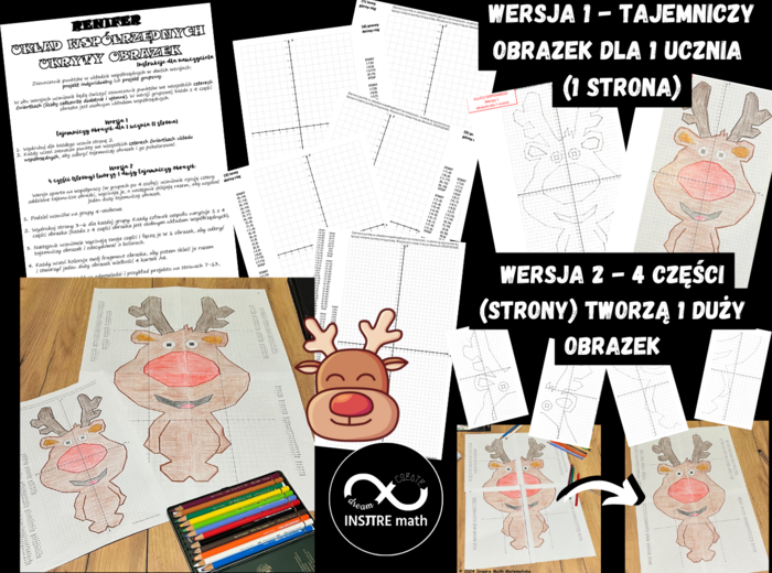 Projekt grupowy lub indywidualny. Układ Współrzędnych (zaznaczanie punktów) – ukryty obrazek renifer. Projekt Math & Art. Boże Narodzenie, Mikołajki.