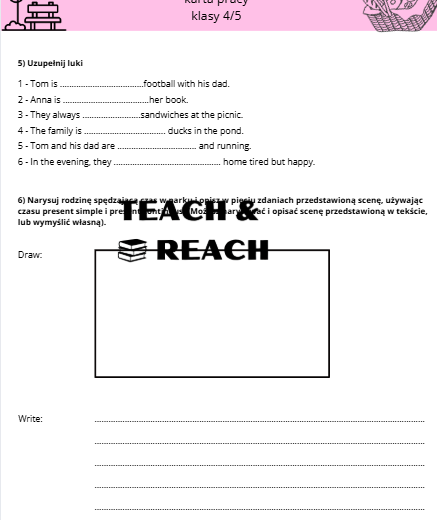 Reading with understanding czytanie ze zrozumieniem karta pracy 4/5 klasa present simple continous