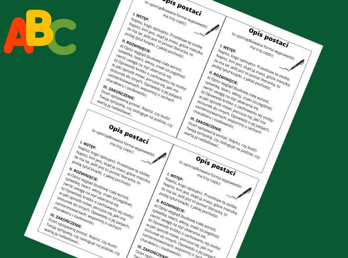 Jak napisać OPIS POSTACI – wklejka – wklejki – kl.4 – 5 – ćwiczenia redakcyjne