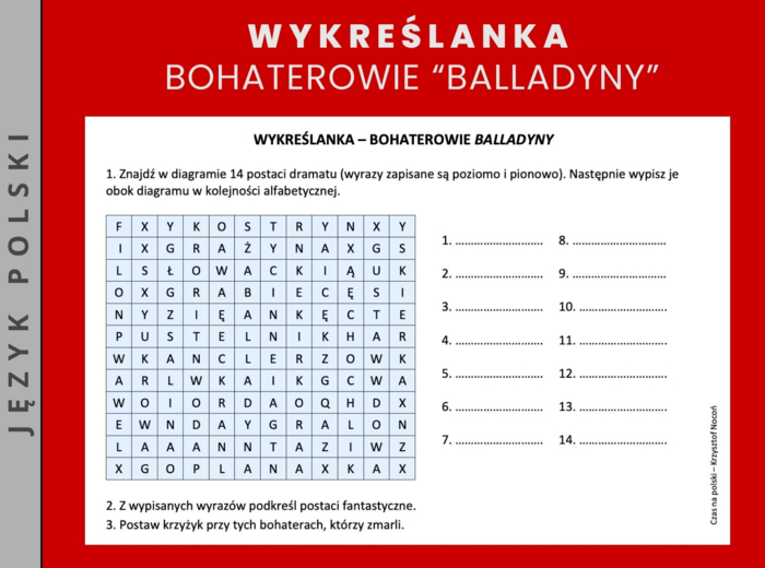 Wykreślanka – Bohaterowie "Balladyny"