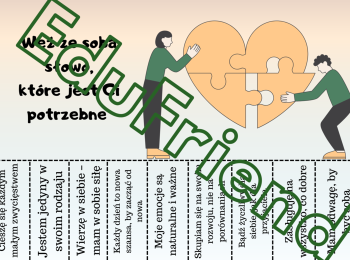 Weź ze sobą słowo, które jest Ci potrzebne- SELFCARE- 21 kart A4- odrywanki- całolroczne