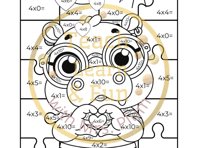 Kolorowa matematyka – mnożenie ×4 z uroczym hipopotamem!
