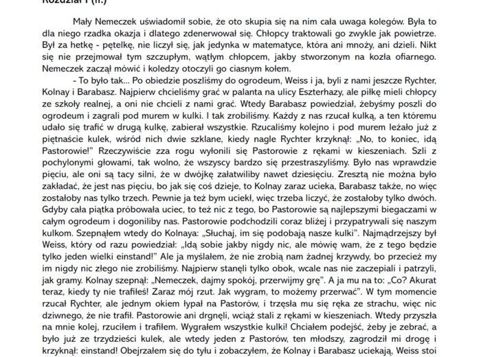 Karta pracy "Chłopcy z Placu Broni" - krytyczne czytanie