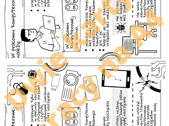 Karta pracy "W pracowni komputerowej" (dwie karty na A4)