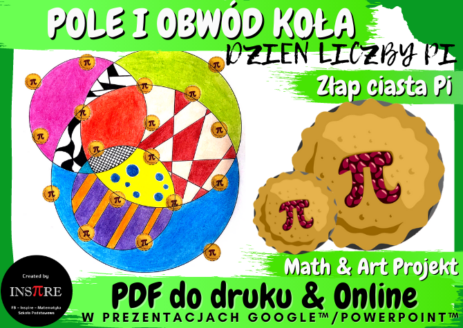 Wyzwanie na Dzień Liczby Pi. Złap ciasta Pi. POLE I OBWÓD KOŁA. Projekt Math & Art.