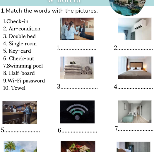 English at the Hotel – praktyczne zwroty i ćwiczenia ina poziomie A2-B1 -idealne na końcoworoczne zajęcia w szkole i do samodzielnej nauki