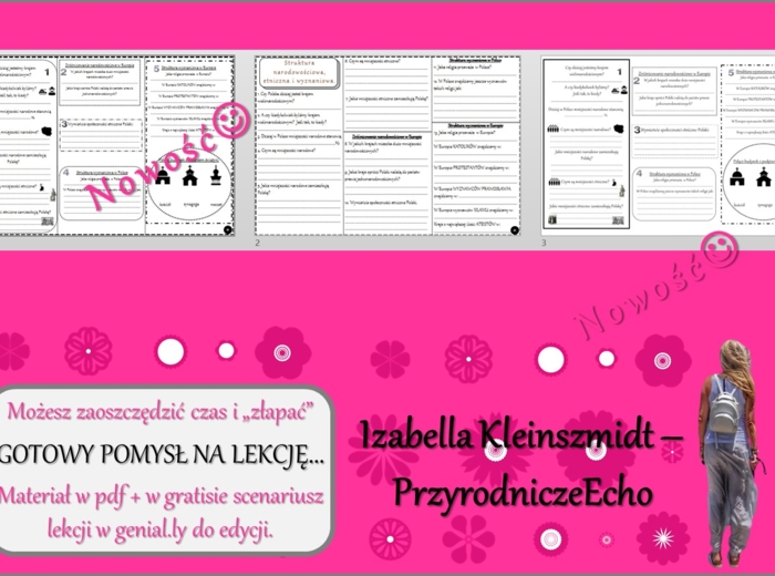 Pomysł na lekcję/karta pracy/stacje zadaniowe/ notatki/ materiał do lekcji do tematu „Struktura narodowościowa, etniczna i wyznaniowa” w pdf. W gratisie niekomercyjny scenariusz lekcji/pomysł na lekcję w programie genial.ly do edycji. Geografia 7. Dział 