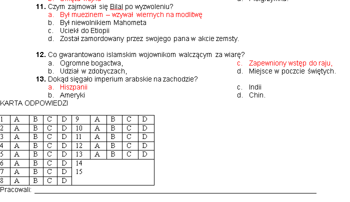 Arabowie - karta pracy do filmu