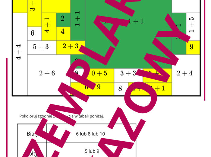 Dodawanie do 10 - Kolorowanka kodowanka - żółwik