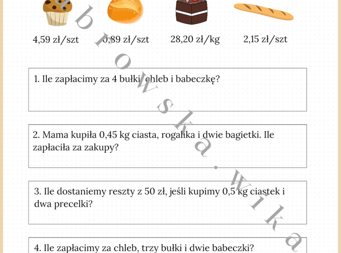 Ułamki dziesiętne - piekarnia/cukiernia