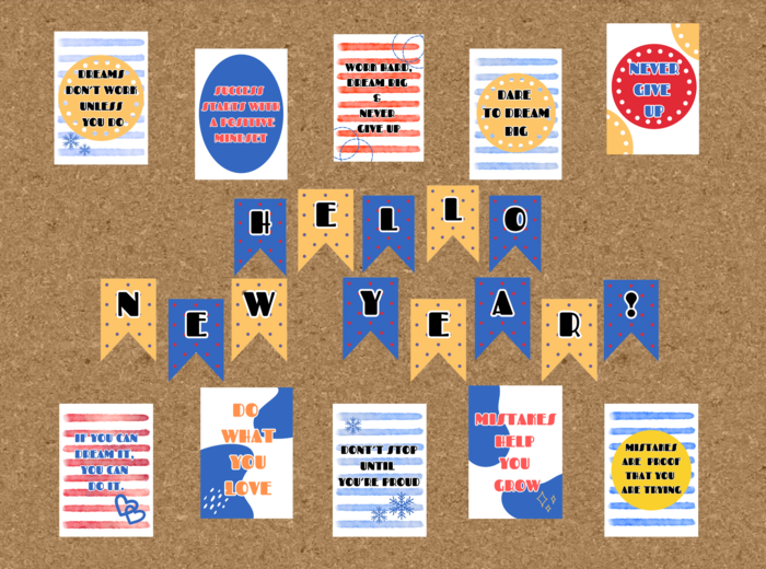 Gazetka motywacyjna na nowy rok, do klasy i na korytarz, język angielski