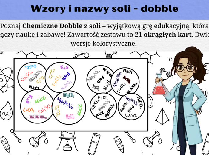 Chemiczne dobble - wzory i nazwy soli - klasa 8 chemia (dział sole)