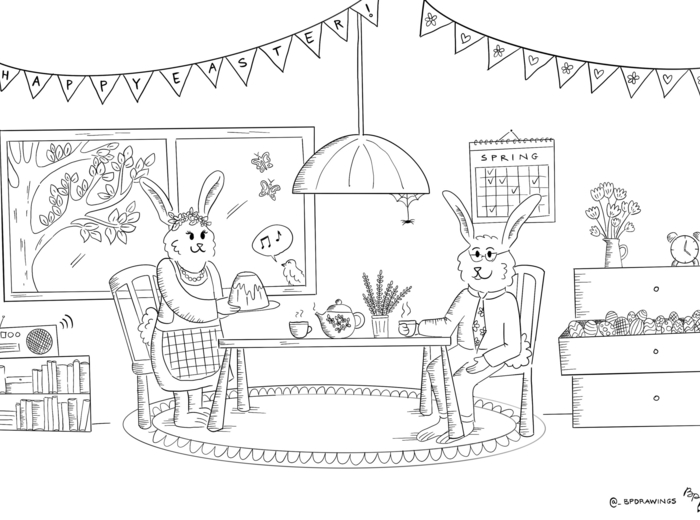 Wiosenna kolorowanka i tekst z lukami do uzupełnienia