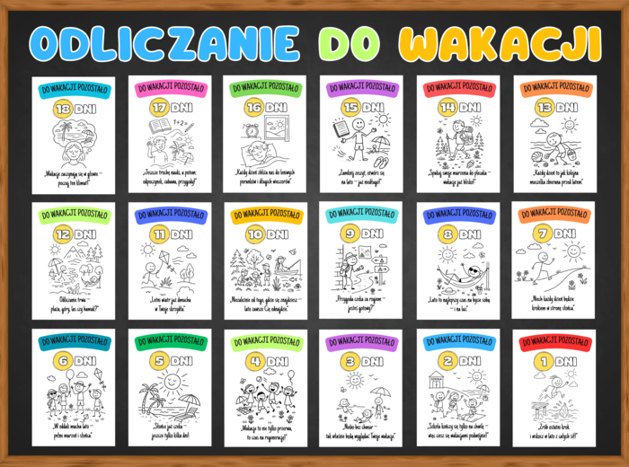 ODLICZANIE DO WAKACJI – zestaw plakatów motywacyjnych A4