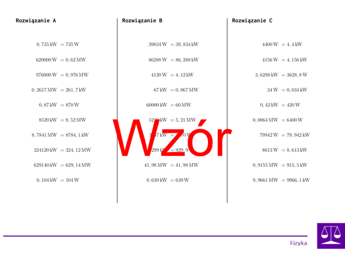Konwersja jednostek mocy | matematyka | 26 kolumn