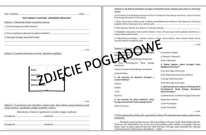 Sprawdzian, test z lektury Opowieść wigilijna + odpowiedzi