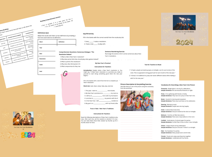 New Year, New Year's Resolutions A1, A2_ Gotowe lekcje, karty pracy