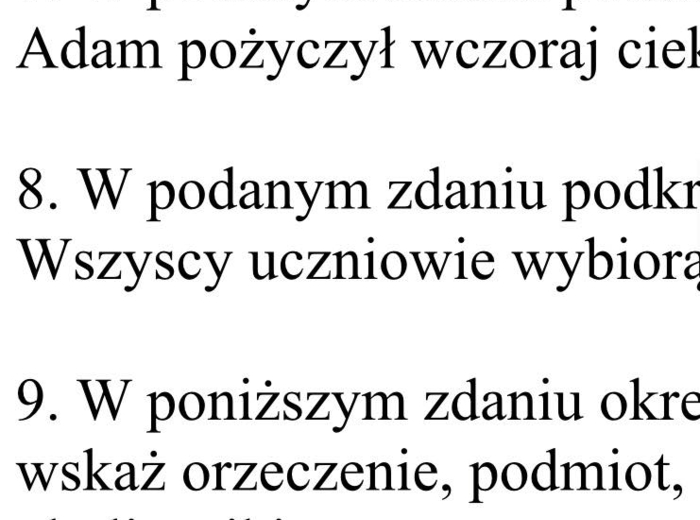 Części zdania - sprawdzian - kl. 6-8