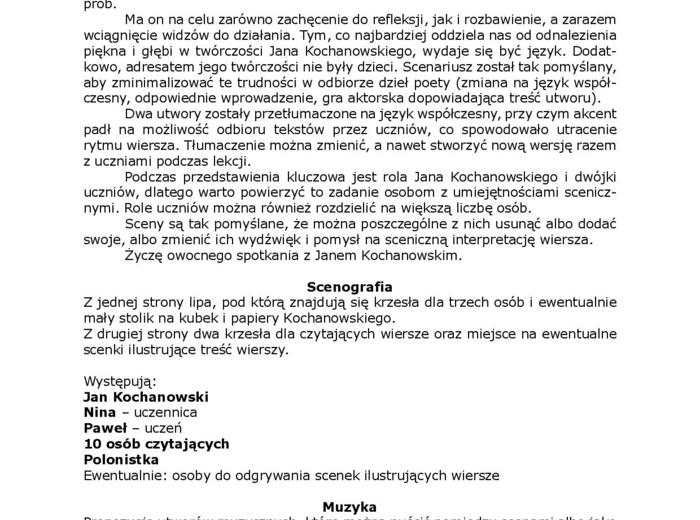 Panie Janie, mam pytanie! Spotkanie z twórczością Jana Kochanowskiego (scenariusz dla uczniów SP) Narodowe Czytanie 2025