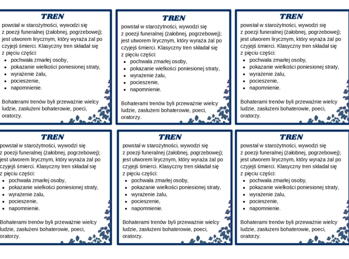 TREN – treny - cechy – wklejka - liryka