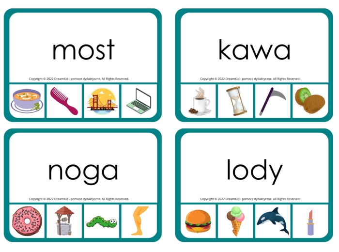 KLAMERKOWE POMOCE WYRAZY 4-LITEROWE - 92 KARTY