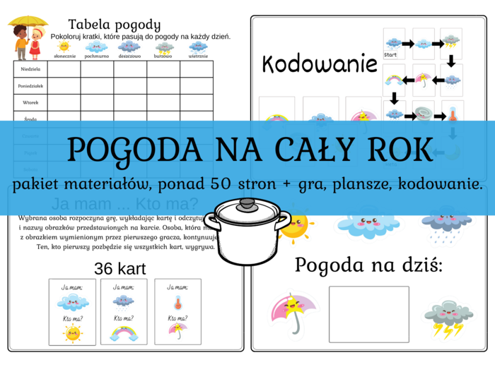 Pogoda - materiały na cały rok, kodowanie, pogoda na dziś, tabela pogody, Gra Ja mam Kto ma