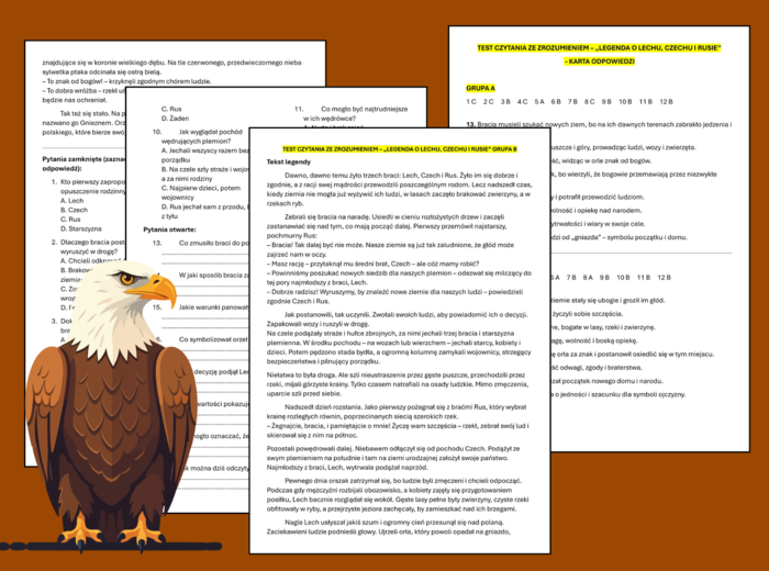 🦅 🌳Test - CZYTANIE ZE ZROZUMIENIEM – 📜 „Legenda o Lechu, Czechu i Rusie” - 11 Listopada - Święto Niepodległości (klasy 4–6) + ODPOWIEDZI