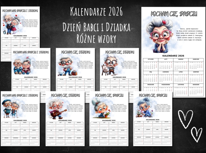 DZIEŃ BABCI I DZIADKA - kalendarz 2026 (33 wzory)