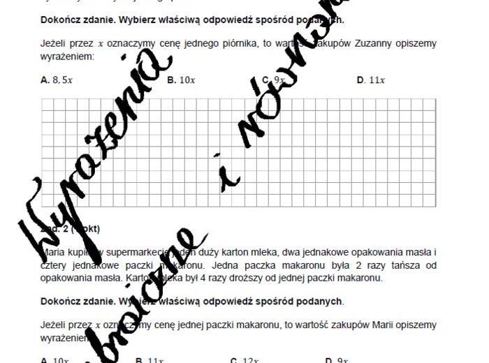 Zadania egzaminacyjne - Wyrażenia algebraiczne i równania