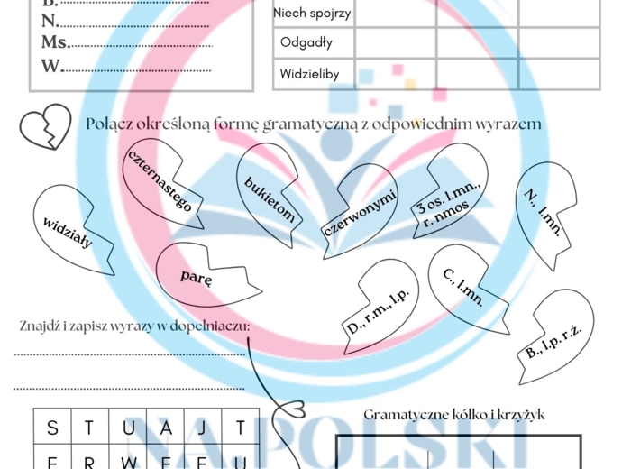 Walentynkowa gramatyka - karty pracy