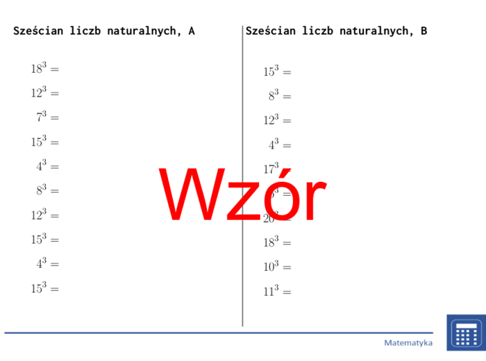 Sześcian liczb naturalnych | matematyka | 26 kolumn