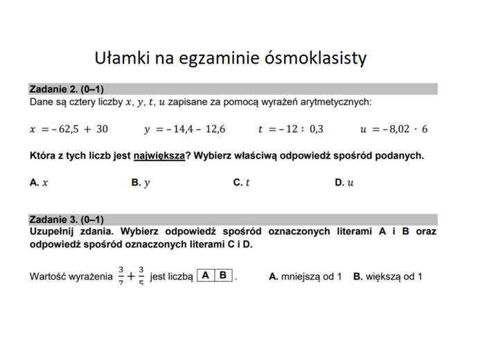 Ułamki na egzaminie ósmoklasisty CKE