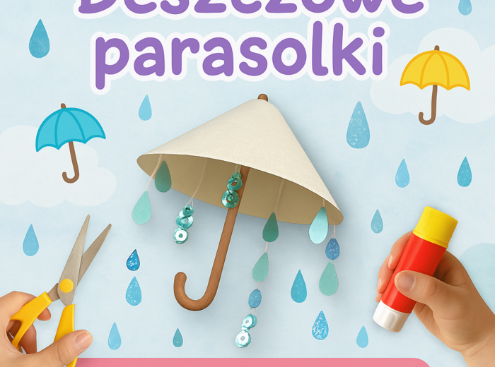 Deszczowe parasolki z papieru, sznurka i patyczków
