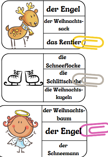 Weihnachten - gry i zabawy tematyczne z języka niemieckiego - wklejka - słownictwo, gry: Ja mam ..., Kto ma, domino z QR-kodami, 1 z 3, bingo