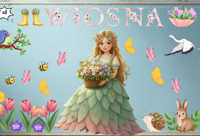 Wiosenna gazetka| Zawiera plakat - Pani WIosna w formacie XXL| Kolorowa i efektowna| Elementy łatwe do wycięcia