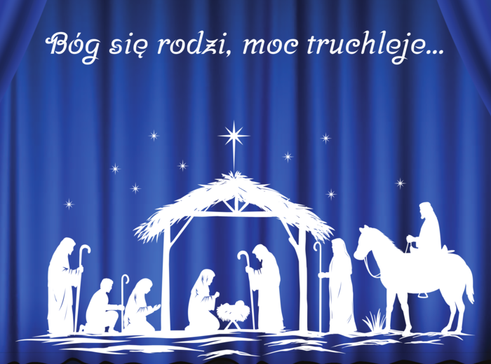 Dekoracja świąteczna na jasełka lub wigilię - Szopka z napisem "Bóg się rodzi, moc truchleje..." XXL