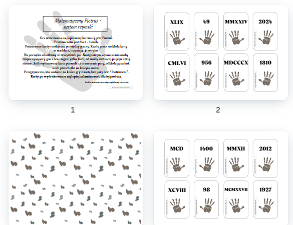 Gra matematyczny Piotruś - system rzymski.