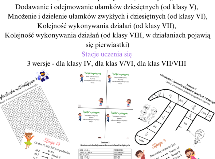Wykreślanki matematyczne, Kolorowanki z liczbą Pi, Stacje uczenia się - pakiet materiałów na Dzień Matematyki/Dzień Liczby Pi