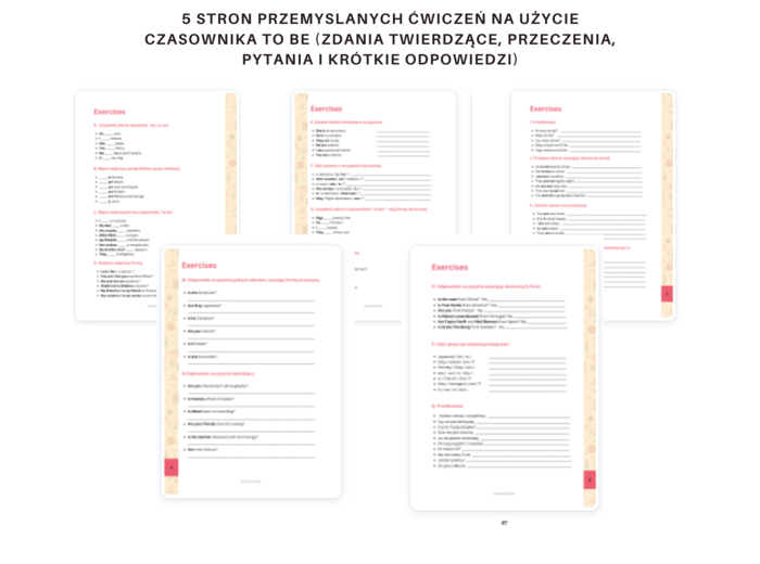Czasownik BE - odmiana, zdania twierdzące, przeczenia, pytania, krótkie odpowiedzi - ćwiczenia, karty pracy