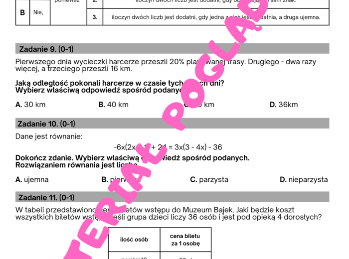 Próbny arkusz egzamin ósmoklasisty z matematyki 2024/2025. Arkusz nr 1 (aktualizacja)