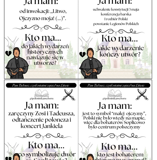 Karty Ja mam, Kto ma? Pan Tadeusz, 32 karty, egzamin ósmoklasisty