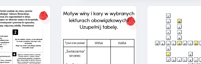 ,,Balladyna" Cytaty i krzyżówka! Motyw winy i kary! Idealna pomoc przed egzaminem i do pracy w grupach! Odpowiedzi!