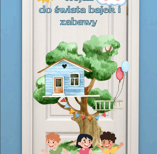 Leśna kraina zabawy – plakat i dekoracja na drzwi do przedszkola/ świetlicy/klasy