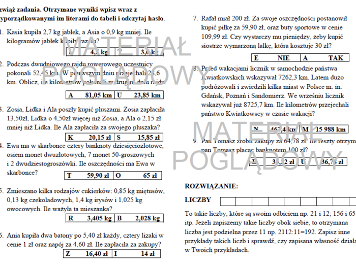 Karta pracy - ułamki dziesiętne