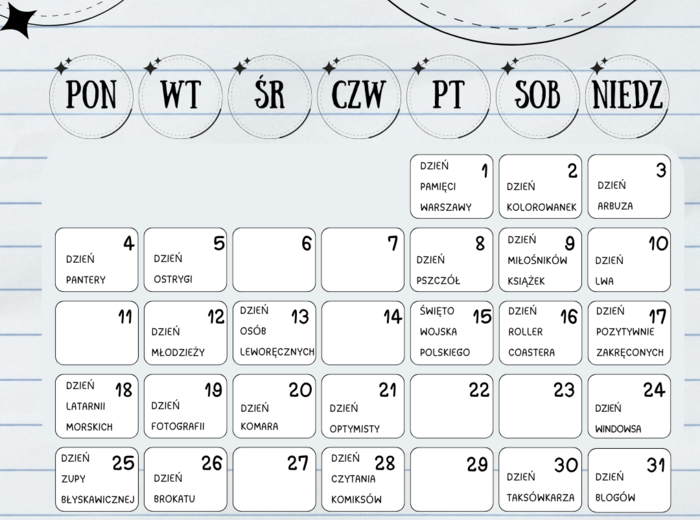 Kalendarz Świąt Nietypowych: lipiec 2025 - czerwiec 2026