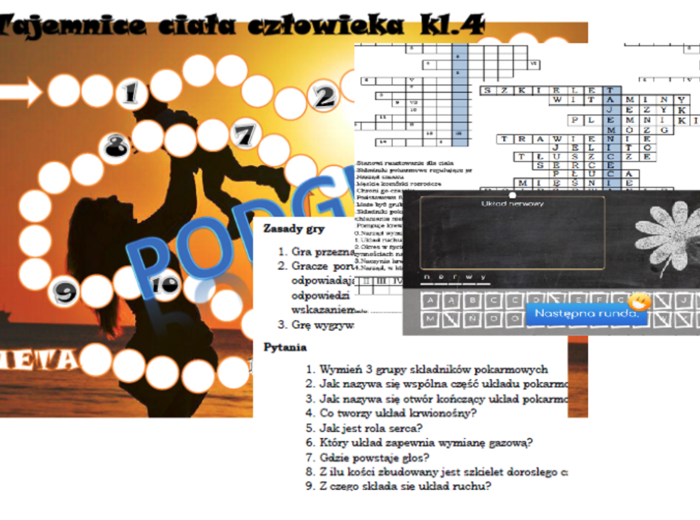 Zestaw 3 gier na lekcję powtórzeniową dla klasy 4 Odkrywamy tajemnice ciała człowieka