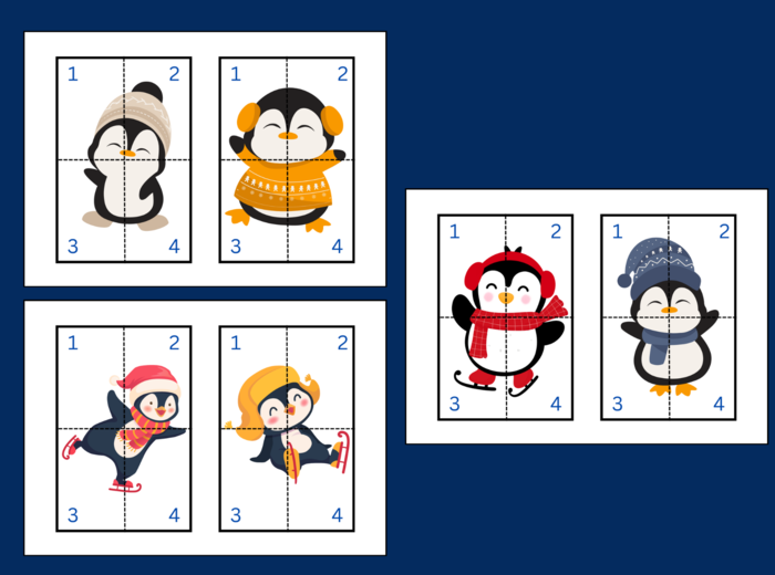 DZIEŃ PINGWINA – Dzień Wiedzy o Pingwinach - ZIMA – puzzle – układanka- układanki – biblioteka – świetlica – przedszkole – 12 wersji