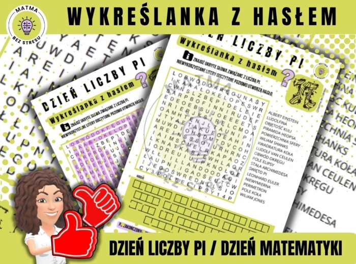 Wykreślanka z hasłem / Dzień Liczby Pi / Dzień Matematyki