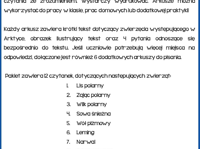 Czytanie ze zrozumieniem - Zwierzęta Arktyki